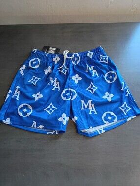 Maison Allure Mens Mesh Shorts Blue/White/Black Size XL NWT